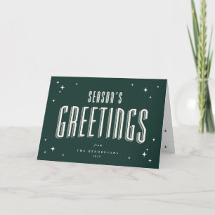 Dark Green Retro Stars Season's Greetings Photo Holiday Card