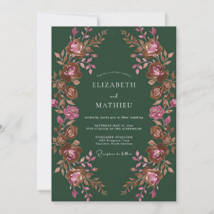 Dark Green Romantic Floral Wedding Invitation