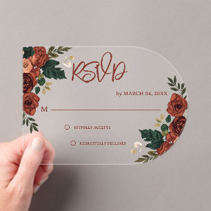 Dark green Romantic Garden Floral  Wedding RSVP Acrylic Invitations