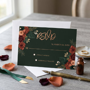 Dark green Romantic Garden Floral Wedding RSVP Card
