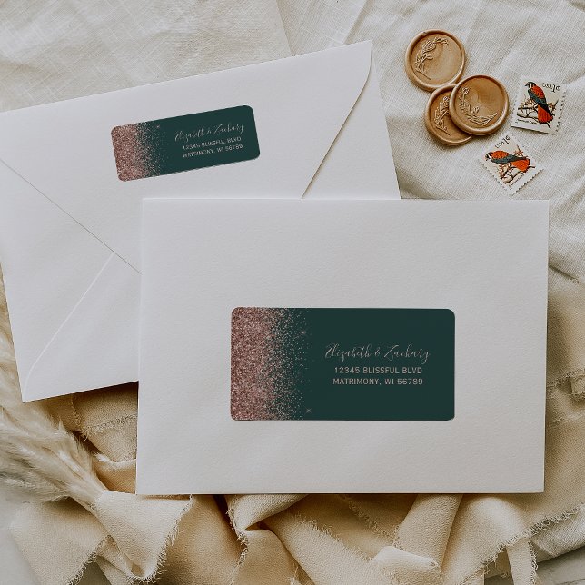 Dark Green Rose Gold Glitter Return Address Label (Creator Uploaded)