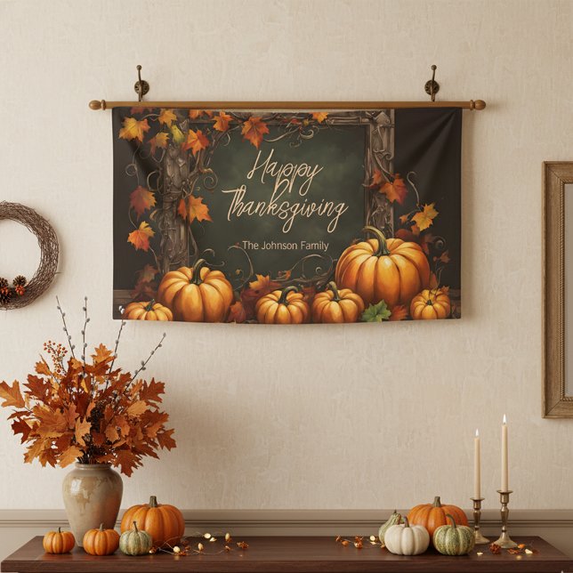 Dark Green Rustic Pumpkin Thanksgiving Banner (Creator Uploaded)