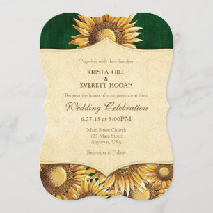 Dark Green Rustic Sunflower Wedding Invitation