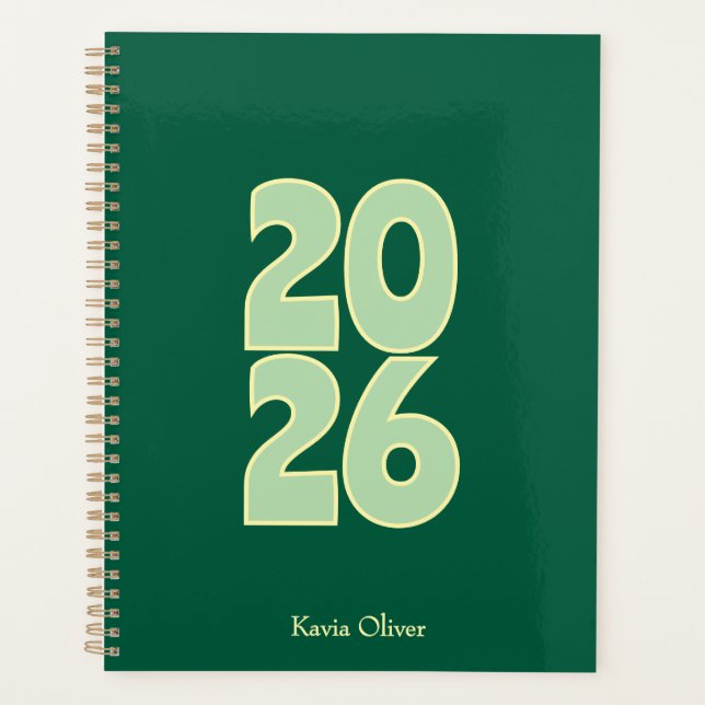Dark Green & Sage Green Contrast Bold Script  Planner (Front)
