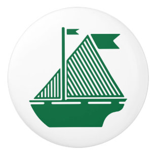 Dark Green Sailboats Ceramic Knob
