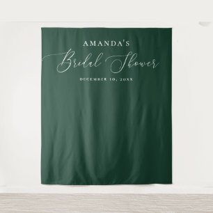 Dark Green Script Bridal Shower Photo Backdrop Tapestry