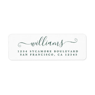 Dark Green Script Last Name Return Address Return Address Label