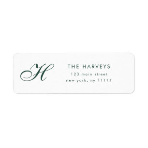 Dark Green Script Monogram Return Address Label