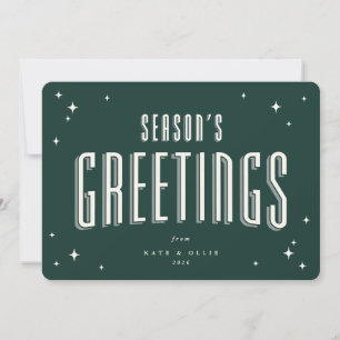 Dark Green Season's Greetings Retro Stars Flat Holiday Card
