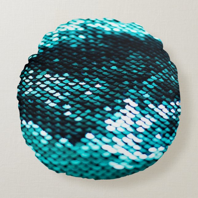 Dark green sequin shiny texture round cushion (Front)