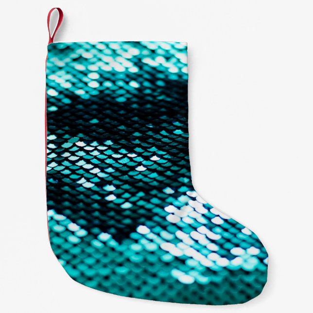 Dark green sequin shiny texture small christmas stocking (Front)