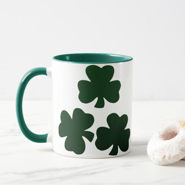 Dark Green Shamrocks Mug (With Donut)