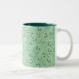 Dark Green Shamrocks White Outlines Pale Green Mug