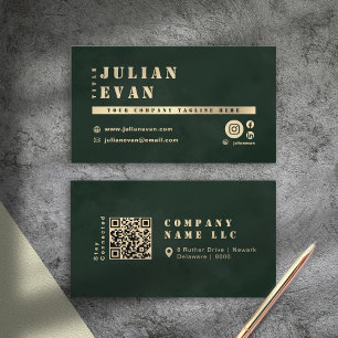 Dark Green Shiny Gold Stencil Bold Typography Business Card
