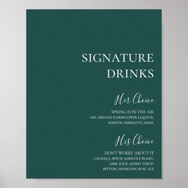 Dark Green Signature Drinks Sign (Front)