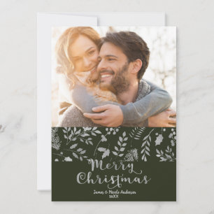 Dark Green Silver Elegant Christmas Holiday Photo Card