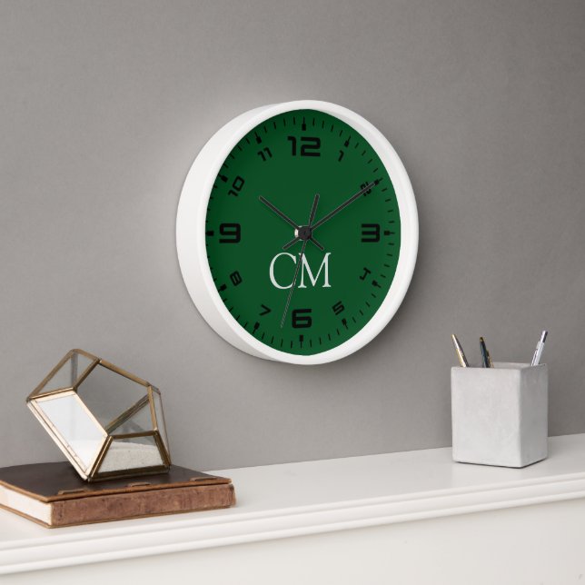 Dark green simple monogram clock (Office)