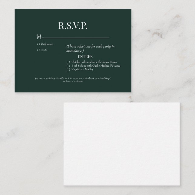Dark Green Simple Wedding RSVP Enclosure Card (Front/Back)