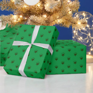 Dark Green Snow Stars - green background - Wrapping Paper
