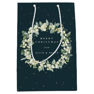 Dark Green Snowberry+Eucalyptus Christmas/Holiday Medium Gift Bag