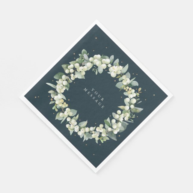 Dark Green Snowberry+Eucalyptus Christmas Wreath Napkin (Corner)