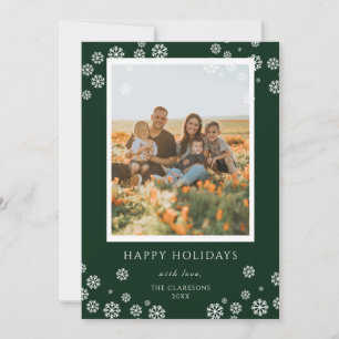 Dark Green Snowflakes Happy Holiday PhHoliday Card