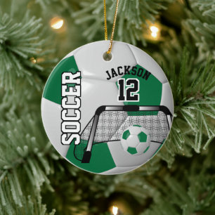 Dark Green Soccer ⚽ Ball 2 - Personalise Ceramic Ornament