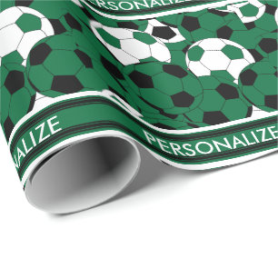 Dark Green Soccer Ball Collage Wrapping Paper