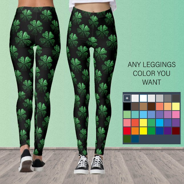 Dark Green sparkle Shamrock Clover pattern black Leggings (Creator Uploaded)