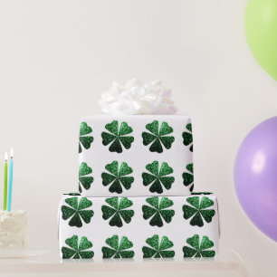 Dark Green sparkle Shamrock Clover pattern White  Wrapping Paper
