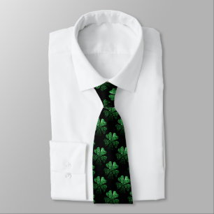 Dark Green sparkly Shamrock pattern on black Tie