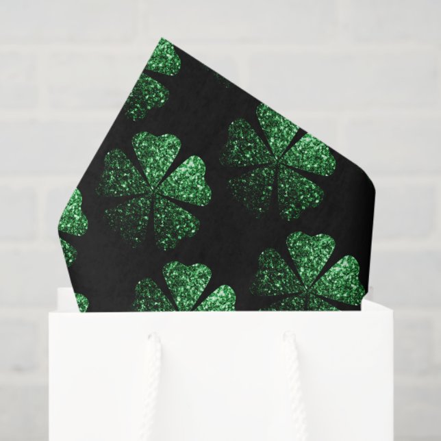 Dark Green sparkly Shamrock pattern on black Tissue Paper (Gift Bag)