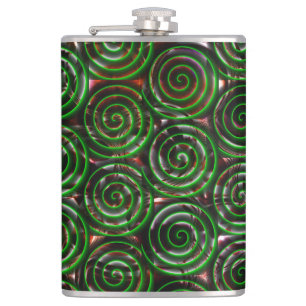 Dark green spirals transparent upon stained image hip flask