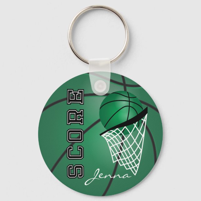 Dark Green Sport Basketball | DIY Text Key Ring (Front)
