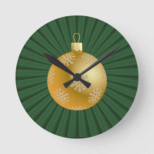 Dark Green Starburst Stripes Ornament Wall Clock (Front)