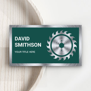 Dark Green Steel Circular Saw Handyman Carpenter Business Card