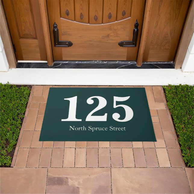 Dark Green Street Address Personalised Doormat (Outdoor)
