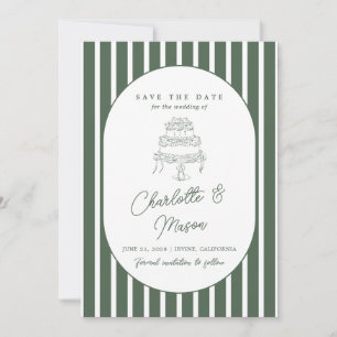 Dark Green Striped Preppy Cabana Save the Date Invitation