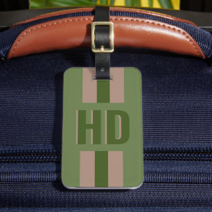 Dark Green striped Shadow monogrammed chic Luggage Tag