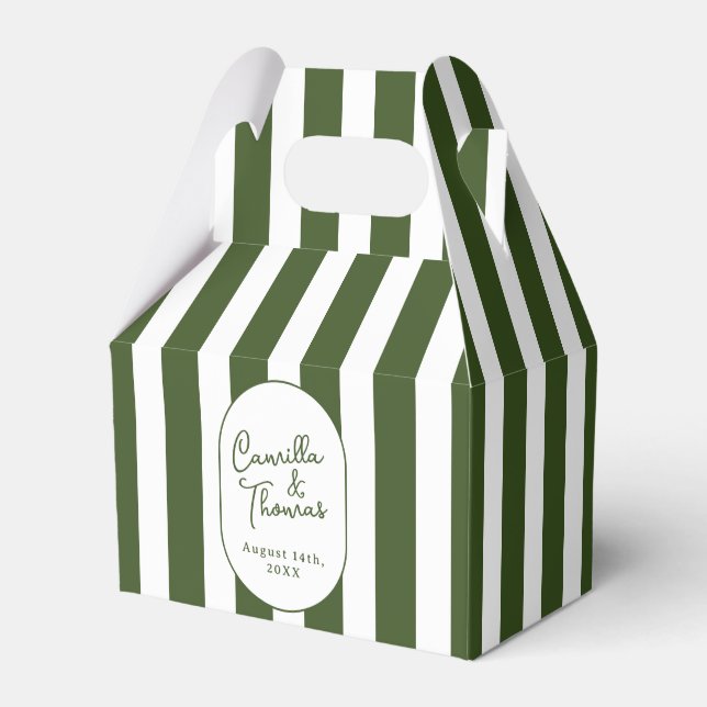 Dark Green Striped Wedding Favour Box (Front Side)