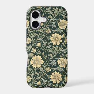 Dark green stylised yellow flowers pattern