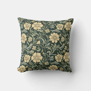 Dark green stylised yellow flowers  pattern  cushion