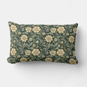 Dark green stylised yellow flowers pattern lumbar cushion