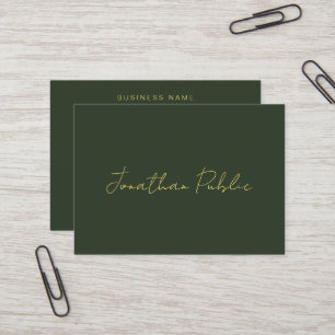 Dark Green Stylish Hand Script Gold Text Template Business Card