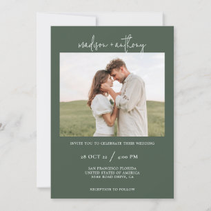 Dark Green Stylish Script with Photo Wedding Invitation