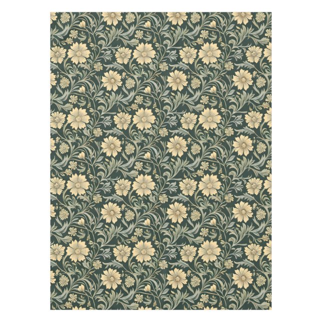 Dark green stylized yellow flowers  pattern  tablecloth (Front)