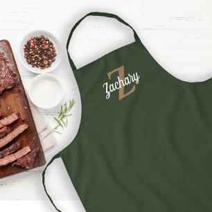 Dark Green Tan Monogram Personalised Apron