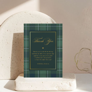 Dark Green Tartan Polo Plaid Vintage Baby Shower Thank You Card