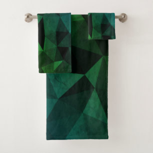 Dark green teal black geometric mesh pattern bath towel set