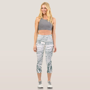 dark green & teal monstera leaves & lilies contour capri leggings